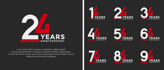set of anniversary logo style flat white and red color for celebration