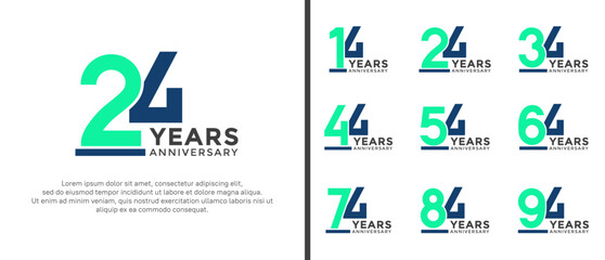 set of anniversary logo style flat green and blue color for celebration
