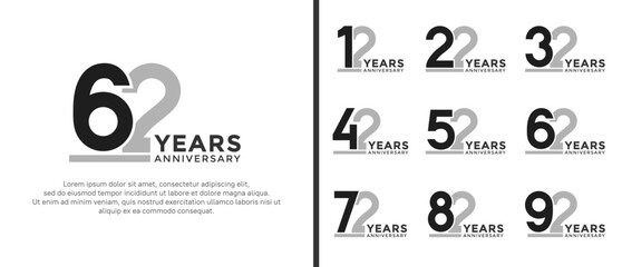 set of anniversary logo style flat black and grey color for celebration