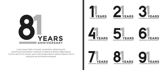 set of anniversary logo style flat black and grey color for celebration
