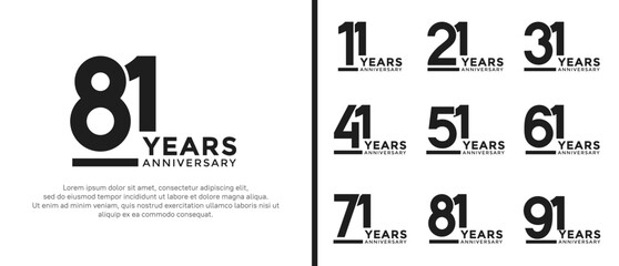 set of anniversary logo style flat black color on white background for celebration