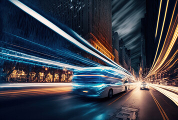 Fototapeta premium Effect of motion speed during city night. Generative AI
