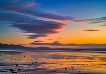 Lenticular clouds at sunset, Raumati Beach, New Zealand
