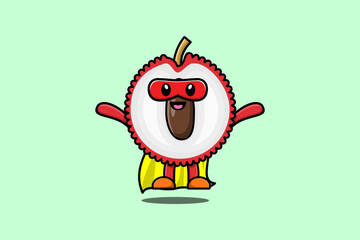 Cute Lychee superhero character flying illustration cartoon vector in 3d modern style design