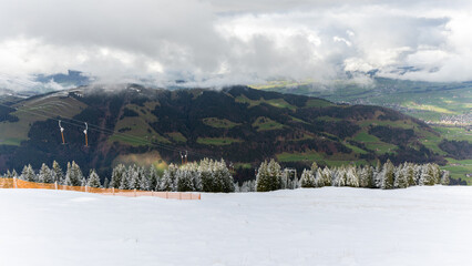 Snow in the mountains in Alpstein, Switzerland on 2022