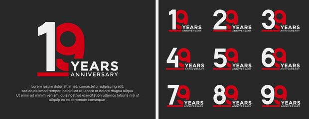 set of anniversary logo style flat white and red color for celebration