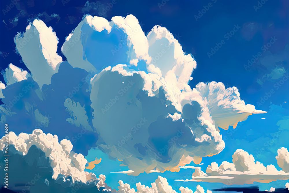 Poster cirrus clouds float in a blue sky. generative ai