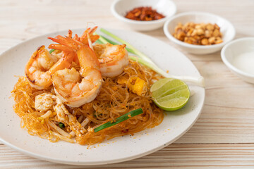Vermicelli Pad Thai or Thai stir fried vermicelli with shrimps
