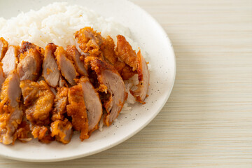 fried pork topped rice with dipping sauce
