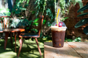 lychees americano coffee in takeaway glass