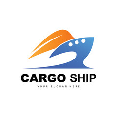 Cargo Ship Logo, Fast Cargo Ship Vector, Sailboat, Design For Ship Manufacturing Company, Waterway Sailing, Marine Vehicles, Transport, Logistics