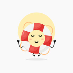 cute lifebuoy character meditating in yoga pose