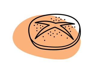 Bread doodle icon. Graphic element for website. Logotype for company. Symbol of flour products, wheat and bakery. Dessert and delicacy, gourmet and tasy food. Cartoon flat vector illustration