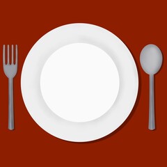 White Plate, Silver Spoon and Fork on top of a Red Table Cloth