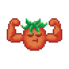 Obraz premium Muscle tomato character pixel art
