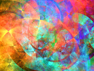 Fototapeta premium Composición de arte imaginario digital consistente en franjas circulares concémtricas y aglomeradas en colores llamativos en un conjunto que muestra unas plataformas virtuales de energía acumulada.