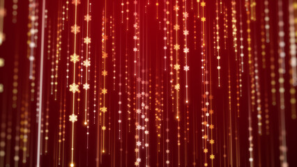 Red christmas snowflake falling lights holidays background.