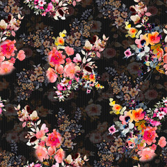 Seamless Floral Pattern, Vintage Digital Flower Watercolor Background, Watercolor illustration. Textile Digital Flower Pattern Yellow Background