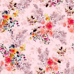 Seamless Floral Pattern, Vintage Digital Flower Watercolor Background, Watercolor illustration. Textile Digital Flower Pattern Yellow Background