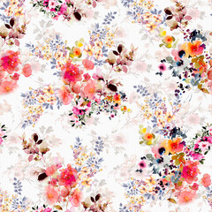 Seamless Floral Pattern, Vintage Digital Flower Watercolor Background, Watercolor illustration. Textile Digital Flower Pattern Yellow Background