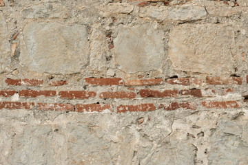 Grey Old Destroyed Brick Wall.