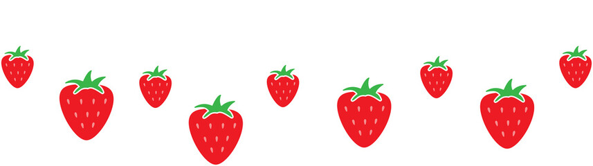 Strawberries hanging from strings header decoration for card or poster
