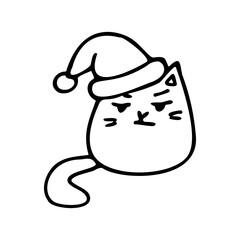 Doodle illustration of a cat in a Santa hat