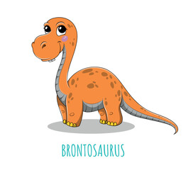 Cute brontosaurus icon. Toy or mascot for children, fictional character. Fairy tale and fantasy. Design element for greeting card. Teaching material and education. Cartoon flat vector illustration