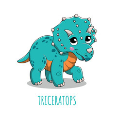 Cute triceratops icon. Big blue animal. Wild life and fauna BC. Archeology, paleontology and history, fossil. Poster or banner for website. Creativity and art. Cartoon flat vector illustration