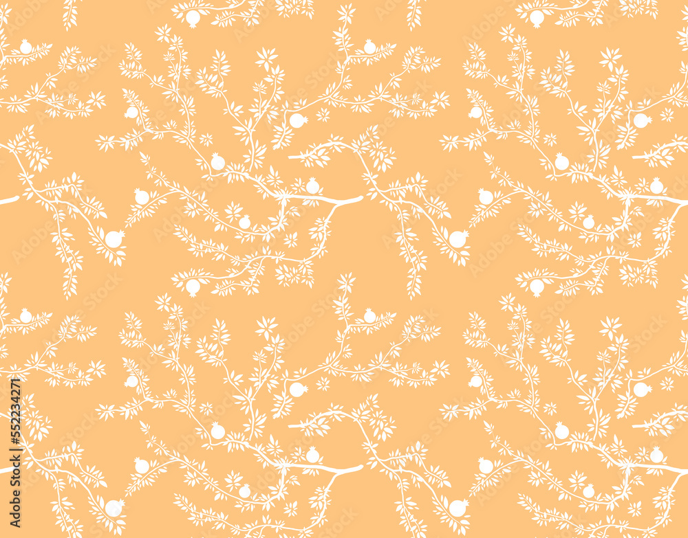 Poster exotic chinoiserie pattern white. abstract patterns. branches and foliage. repeating design element 