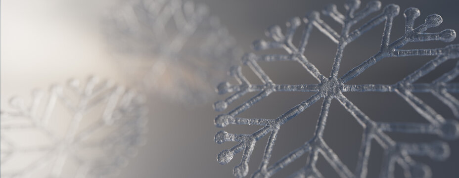 Snowflake Festive Background. Elegant, Crystalline Winter Banner with copy-space.