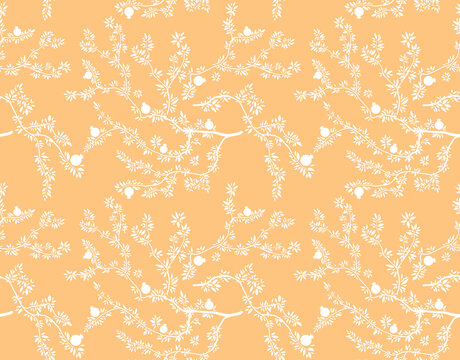 Exotic chinoiserie pattern white. Abstract patterns. branches and foliage. Repeating design element for printing on fabric. Symbol of spring and summer, plants. Cartoon flat vector illustration