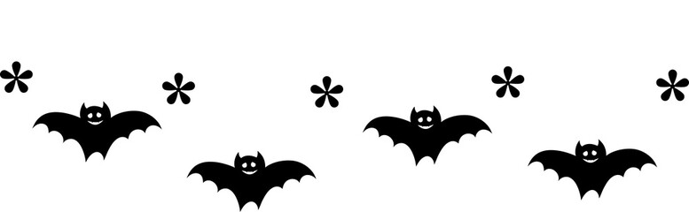 Black bats and flowers hanging on strings header decoration