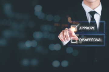 Businessman check and check mark online,Business Agreements and Approvals,business contract signing,Confirmation of contract documents or warranty card,idea of employment project review