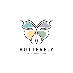 butterfly beautiful with monoline concept icon logo design illustration