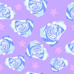 Blue dreamy roses night theme seamless pattern with stars. It is suitable for decorations, fabric, textile, wrapping, wallpaper and more.