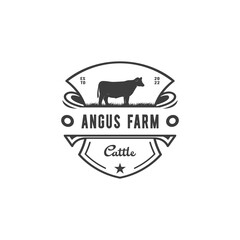 the angus cattle emblem label vector logo design illustration