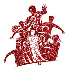 Handball Sport Male Players Team Men Mix Action Cartoon Graphic Vector