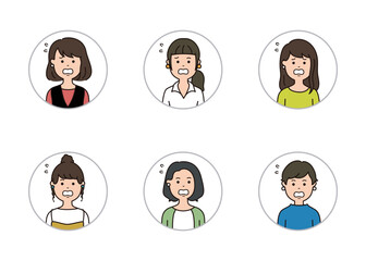 女性の表情アイコン　焦った表情