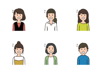 女性の表情アイコン　焦った表情