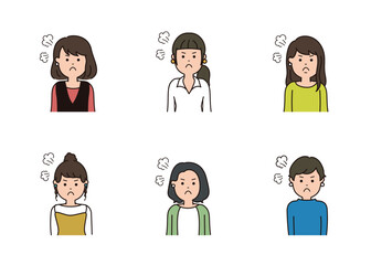 女性の表情アイコン　怒った表情