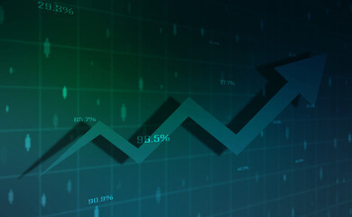 Business Growth graph on technology background, Futuristic raise arrow chart digital transformation abstract technology background. Big data and business growth currency stock and investment economy