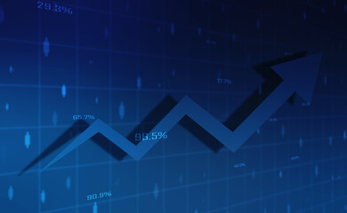Business Growth graph on technology background, Futuristic raise arrow chart digital transformation abstract technology background. Big data and business growth currency stock and investment economy
