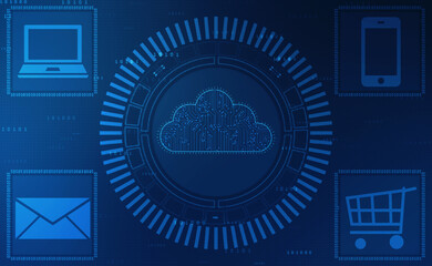 2d illustration of Cloud computing, Digital Cloud computing and network Concept background. Cyber technology, internet data storage, database and Internet server concept