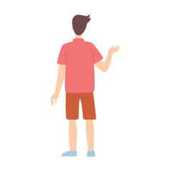 Guy in summer shorts from behind. Vector illustration of adult man and woman back view isolated on white. Communication, crowd