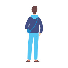 Boy in a hooded sweatshirt from behind. Vector illustration of adult man and woman back view isolated on white. Communication, crowd