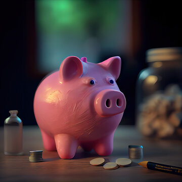 Alcanc&iacute;a color rosa para guardar dinero. Ahorros y finanzas personales.