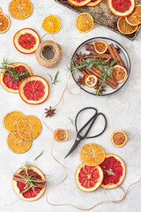 Dried slices of orange, grapefruit, and tangerine fruit