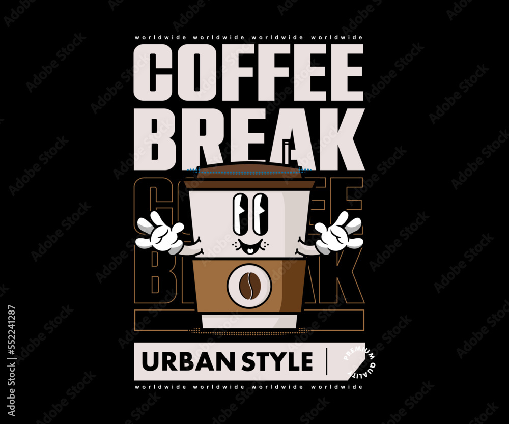 Wall mural Futuristic illustration  cartoon character of coffee cup Graphic Design for T shirt Street Wear and Urban Style