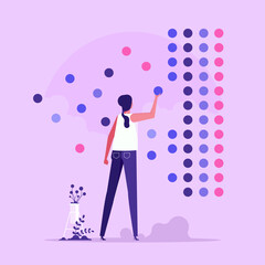 Fototapeta premium Woman analyze big data. Data science. Concept of Big data engineering, analyzing statistics, classification and market research
